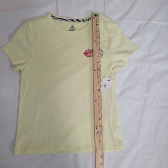 NWT VOLCOM T-Shirt Wmns Sz Small 4/6 Cotton Yellow Red Lips Pink Glitter Bubble - Picture 6 of 9
